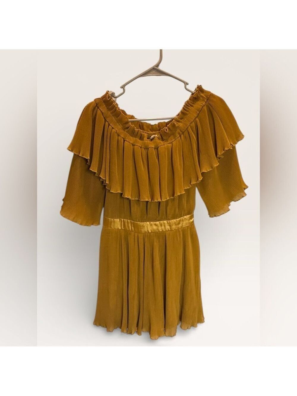 The Clothing Company Mustard Yellow Pleated Off-The-Shoulder Romper Medium